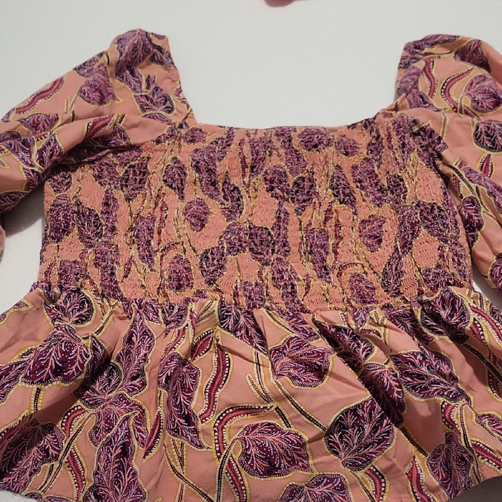 Time and Tru Orange Puff Sleeve Smocked Blouse